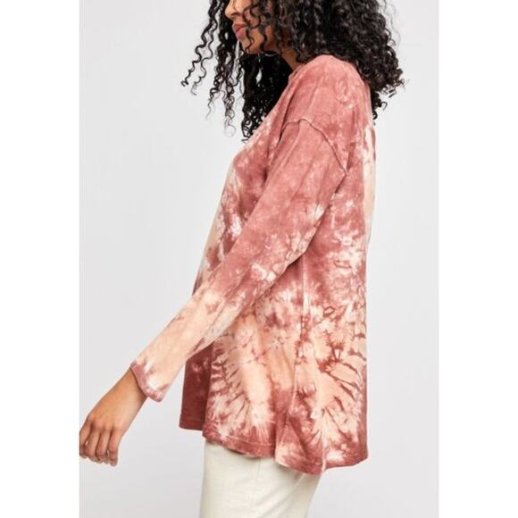 We the Free People Tie-Dye Long Sleeve Tee XS in Cabernet Combo Oversized - Picture 2 of 10
